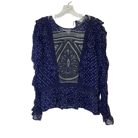 Sundance Delamere Blouse Size S Victorian Sheer With Cami Crochet Ruffle DEFECT - Picture 1 of 15